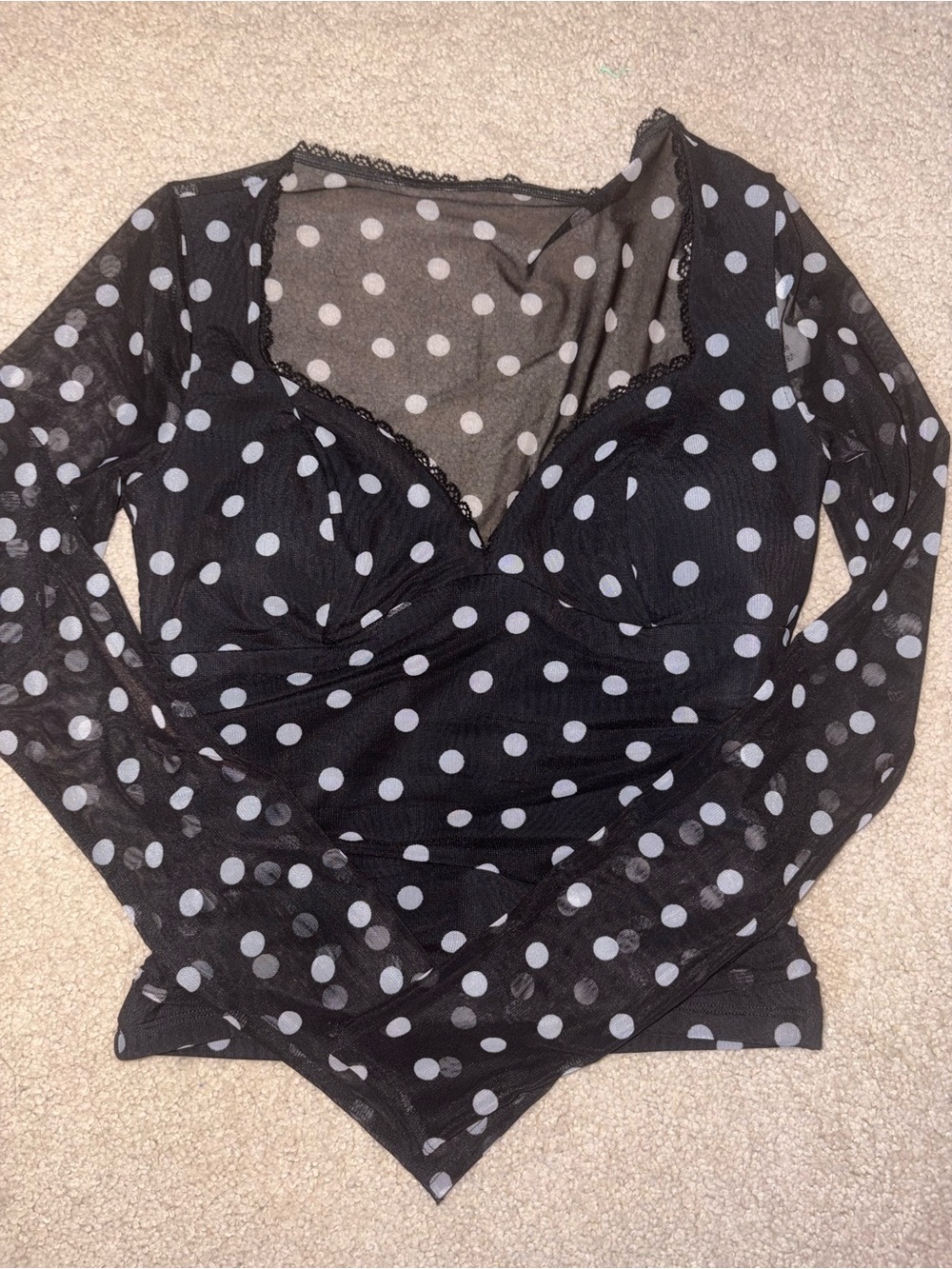Black Sheer Polka Dot Long Sleeve Bodysuit